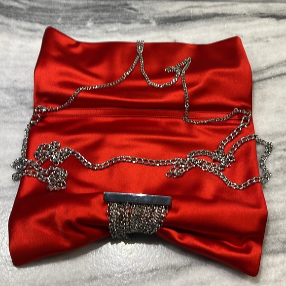 Jimmy Choo red satin clutch on the silver chain - Picture 15 of 16